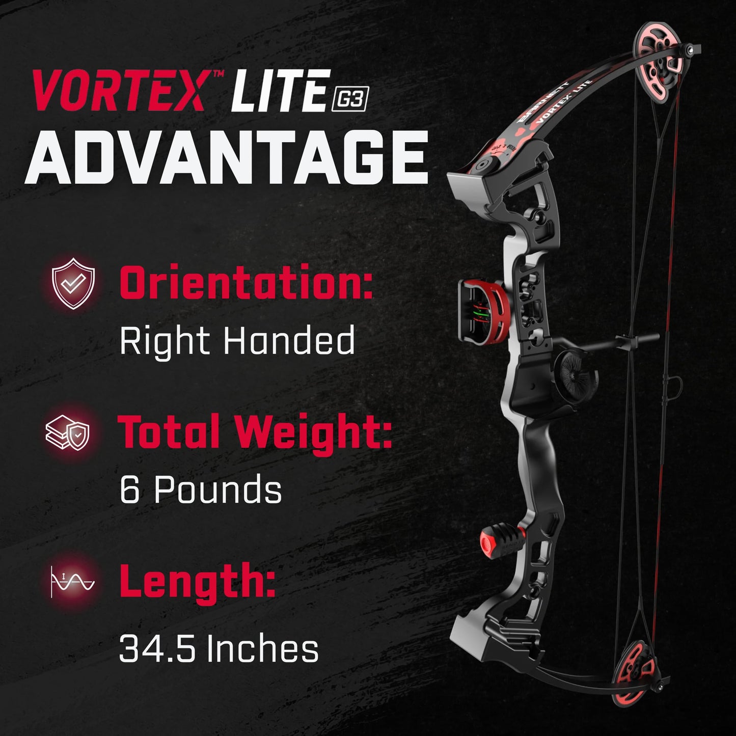 Barnett Vortex Lite G3 Youth Bow - 22-25in Draw Length, 18-29lb Hunting Compound Bow, Adjustable 60-70% Let Off, 3 Pin Fiber Optic Sight, Brush Retainer Rest, Fast Action Quiver, D Loop Installed