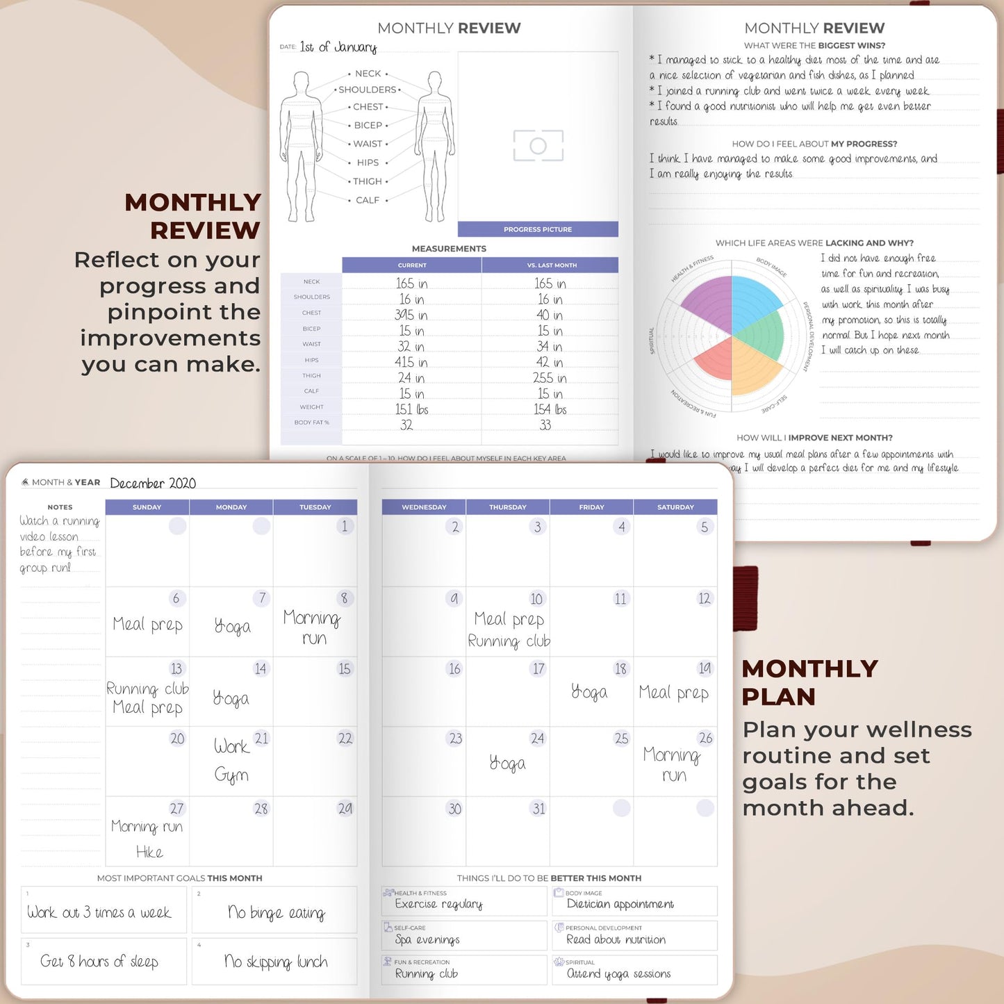 Clever Fox Fitness & Food Journal, Workout Planner, 5.8"x8.3" Rose Gold