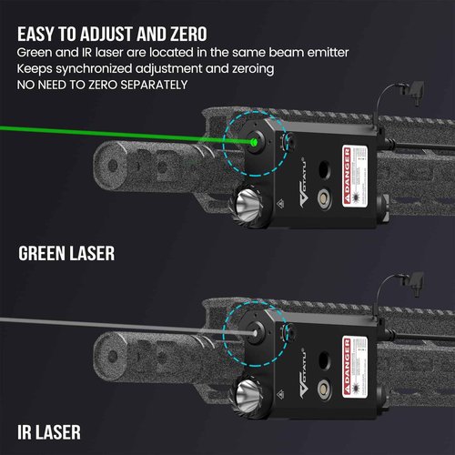 VOTATU V840 Laser Light Combo, Green/IR Laser 1500LM Flashlight for Rifle AR, Dual-Laser from One Output, Laser Flashlight Combo with Pressure Switch, Compatible with M-LOK Picatinny Rail
