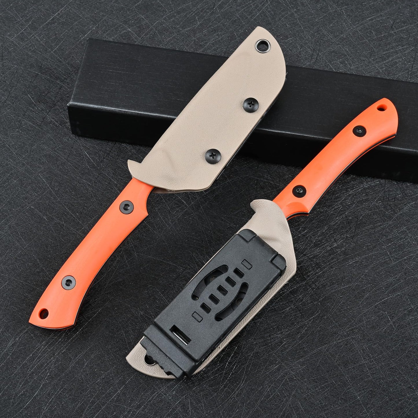 SDOKEDC Knives DC53 Steel Tactical Fixed Blade Knife with kydex sheath for Men EDC Outdoor Camping Survival Hunting (Black+G10 Orange)