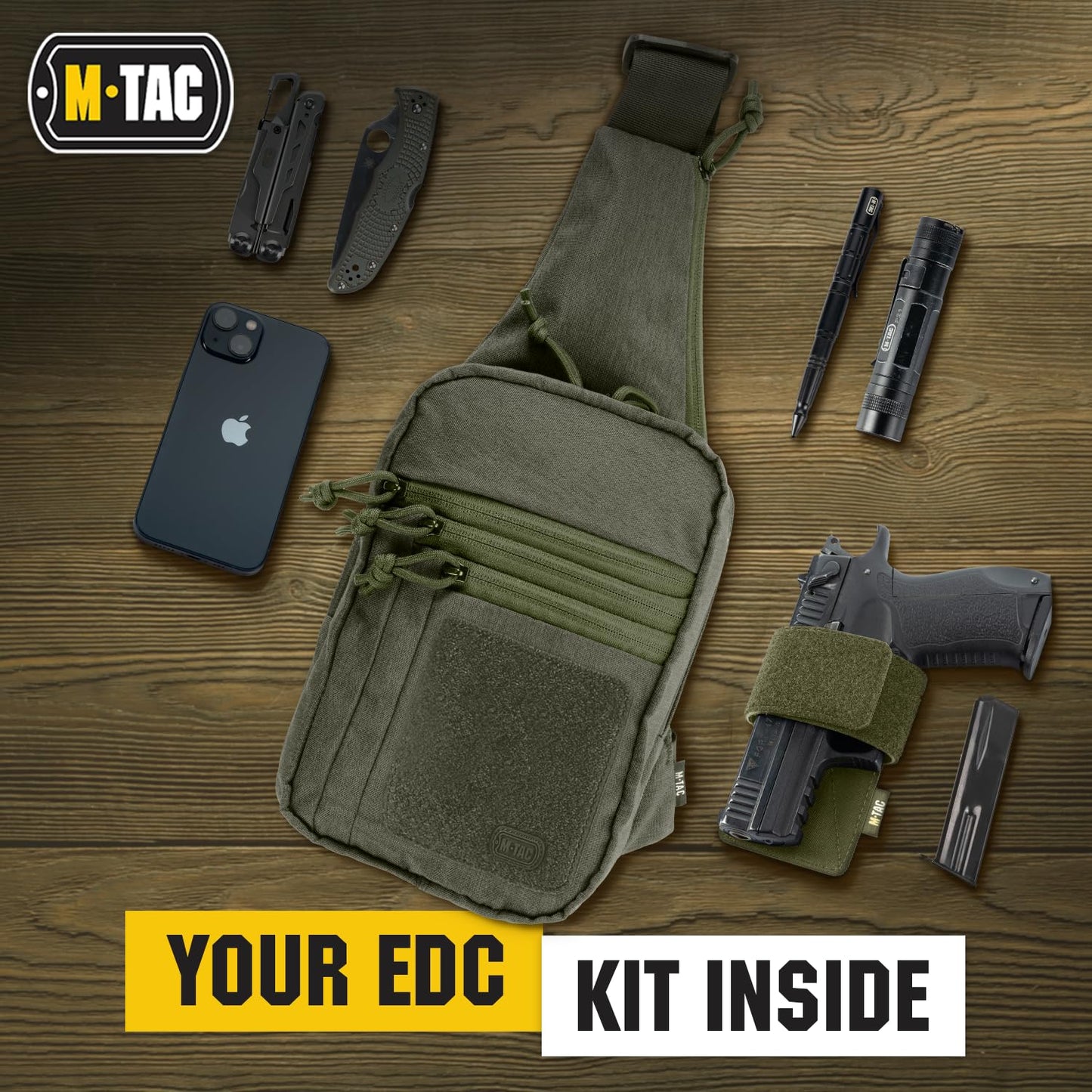 M-Tac Tactical Sling Bag for Men - Crossbody Concealed Carry Bag - Olive Mens Crossbody Holster Bag