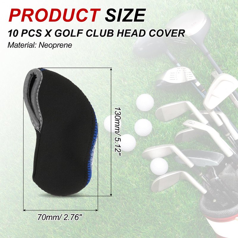 PATIKIL Golf Club Head Cover, 10 Pcs Number Golf Club Irons Covers Neoprene Driver Headcover Golf Lovers Gifts for Men Women, Black/Navy Blue