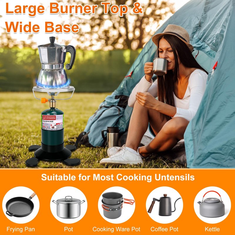 Camping Stove Propane Burner, Portable Camp Stove with Foldable Gas Tank Base, Adjustable Flame Backpacking Cooker for Camping, Small Single Burner Propane Stoves Kit for Hiking Tent Outdoor Cooking