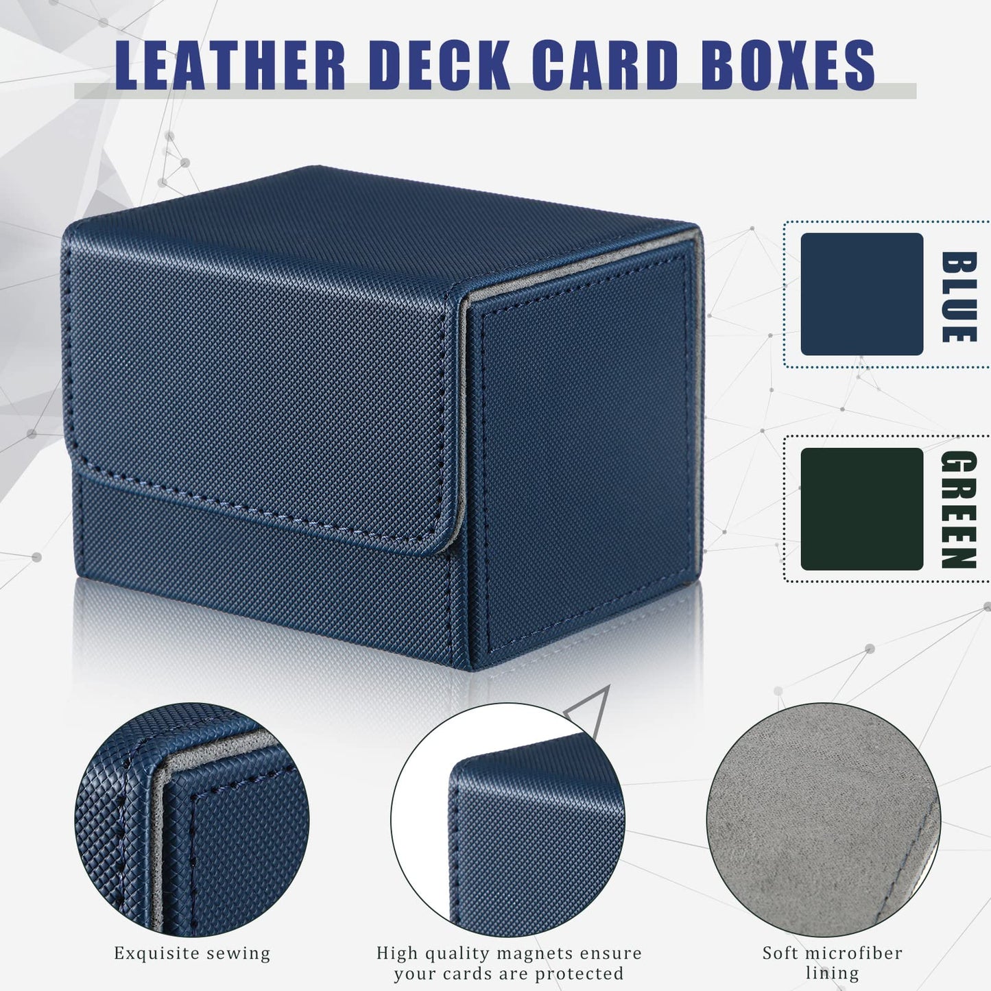 Weewooday 2 Boxes Leather Deck Card Boxes Large Size Fit 100 Plus Sleeved Cards Deck Game for Collectible Playing Compatible with Mtg Tcg(Horizontal,Green, Blue)
