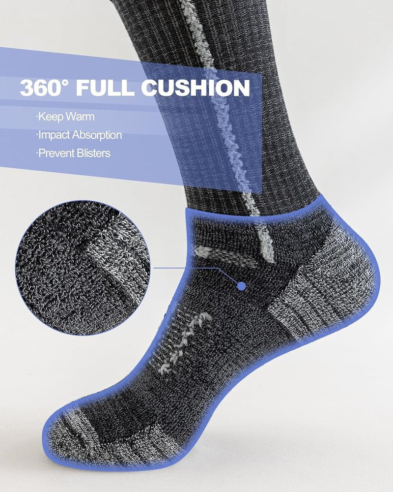 Men's Cotton Crew Work Socks - 5 Pairs Cushioned Boot Moisture Wicking Athletic Socks for Hiking & Running
