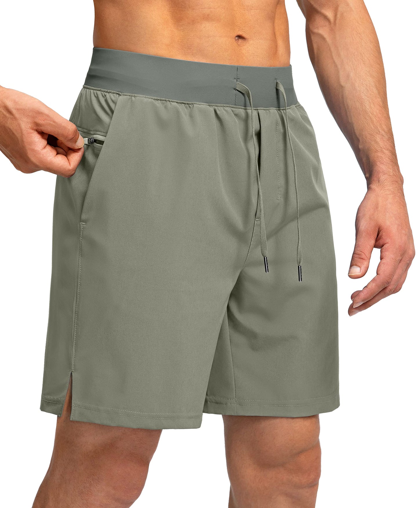 Men's Running Shorts with Zipper Pockets 7 Inch Lightweight Quick Dry Gym Athletic Workout Shorts for Men (Green Sage, Small)