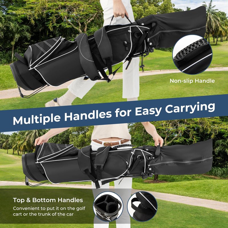 OFFICEJOY Golf Stand Bag, Portable Golf Clubs Bag w/4 Way Dividers, 4 Pockets, Adjustable Shoulder Straps, Pencil Golf Bag w/ 2 Non-Slip Stand, Lightweight Golf Bag for Men Women (Black)