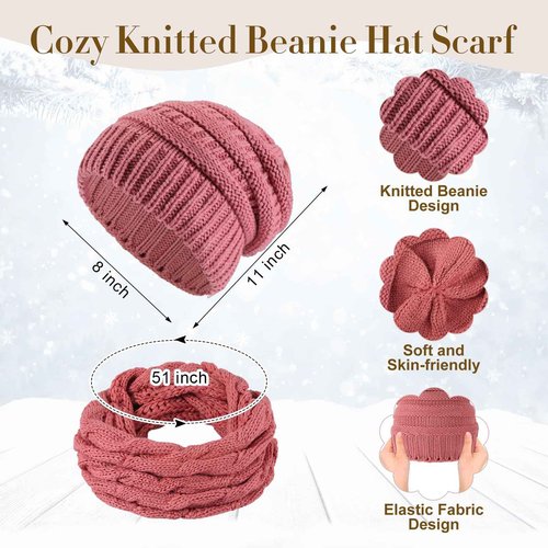 Suhine 16 Pcs Winter Beanie Hat Scarf Gloves Set Women Winter Knitted Hat Circle Scarves Touchscreen Gloves Earmuffs(Black, White, Gray, Pink,Classic Style)