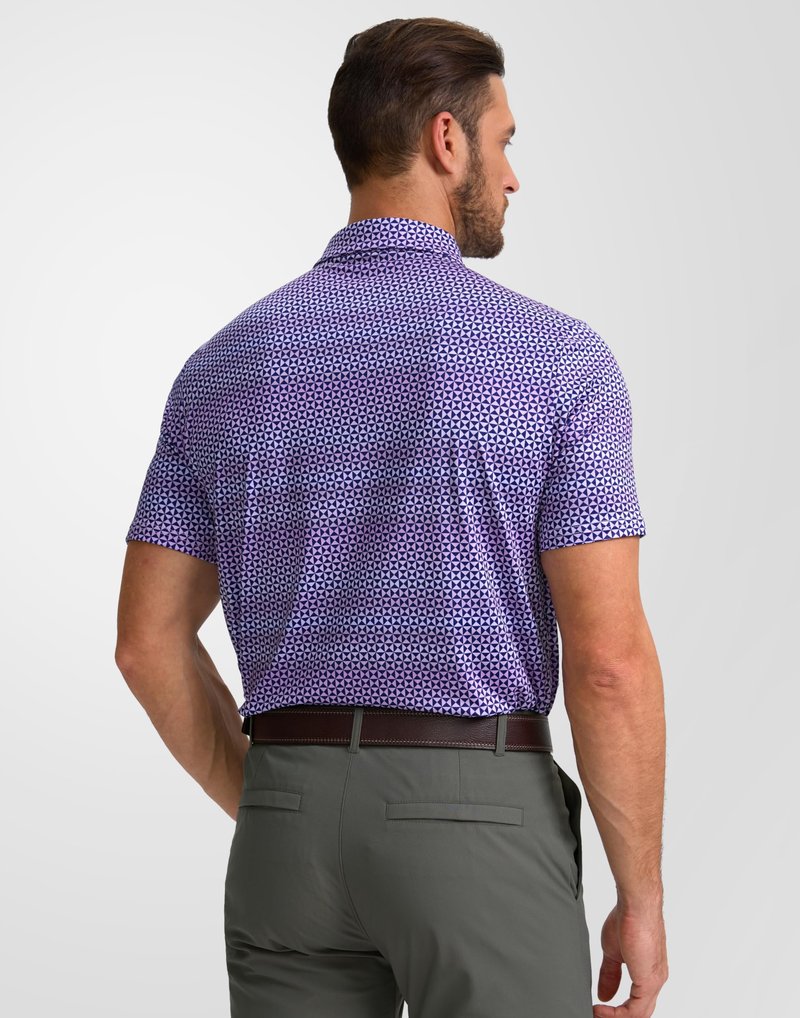 Obla Mens Golf Polo Shirts Short Sleeve Dry Fit Performance Moisture Wicking Casual Print Collared Golf Shirts for Men(Purple Square_XXXL)