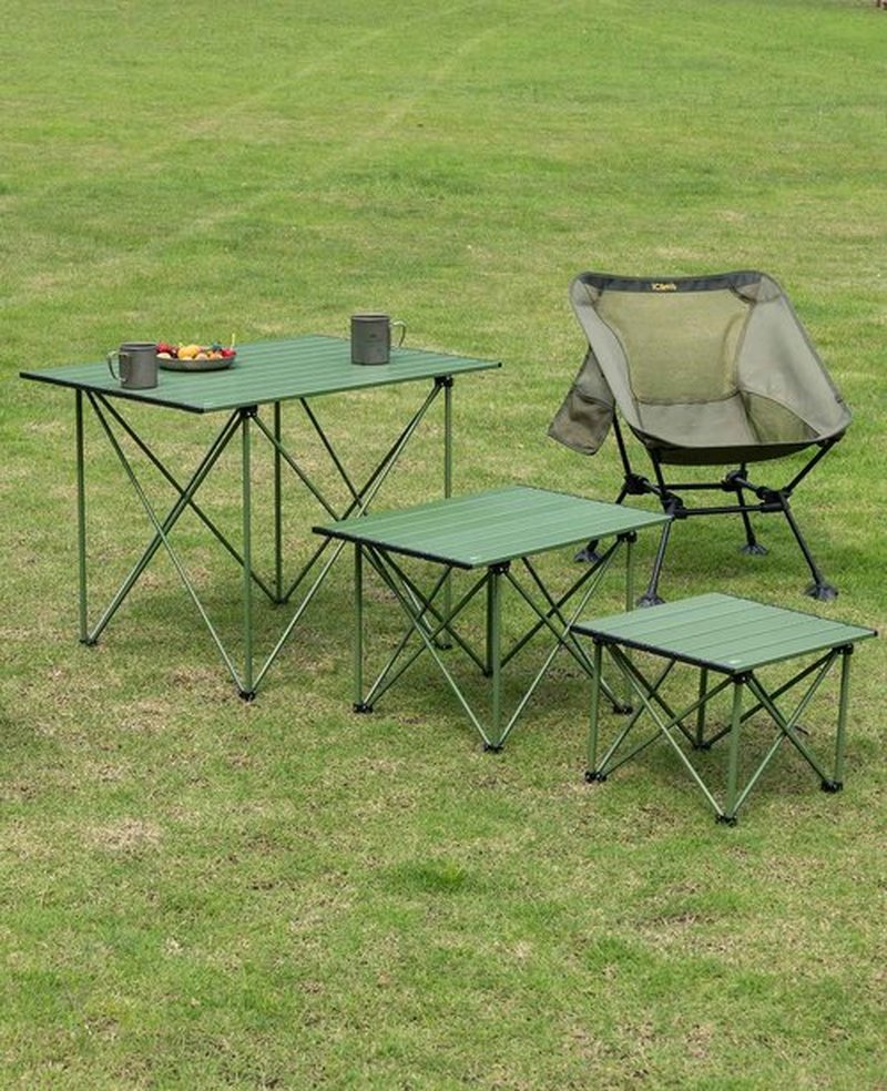 iClimb Ultralight Compact Camping Folding Beach Chair with Anti-Sinking Large Feet and Back Support Webbing (Green - Square Frame - 2PC)