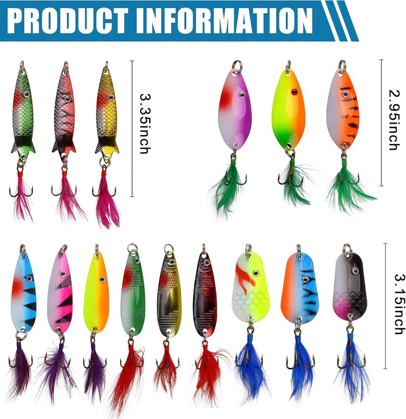 Fishing Lures Kit - Rooster Tail Spinner Baits for Bass, Trout & Pike | Hard Bait Crankbaits