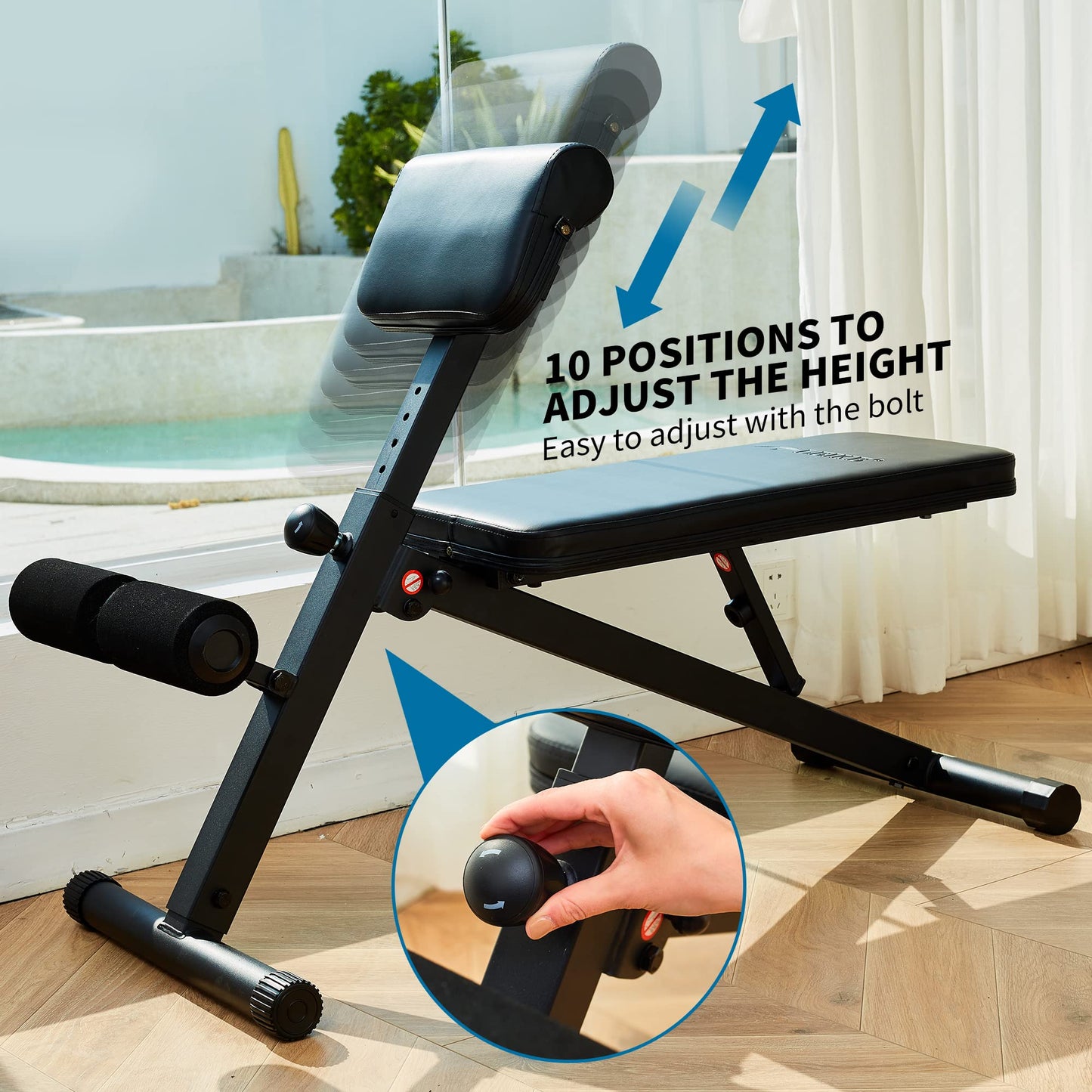 leikefitness Roman Chair Adjustable Weight Bench Foldable Workout Exercise Bench Full Body Strength Training Preacher Curls Bench