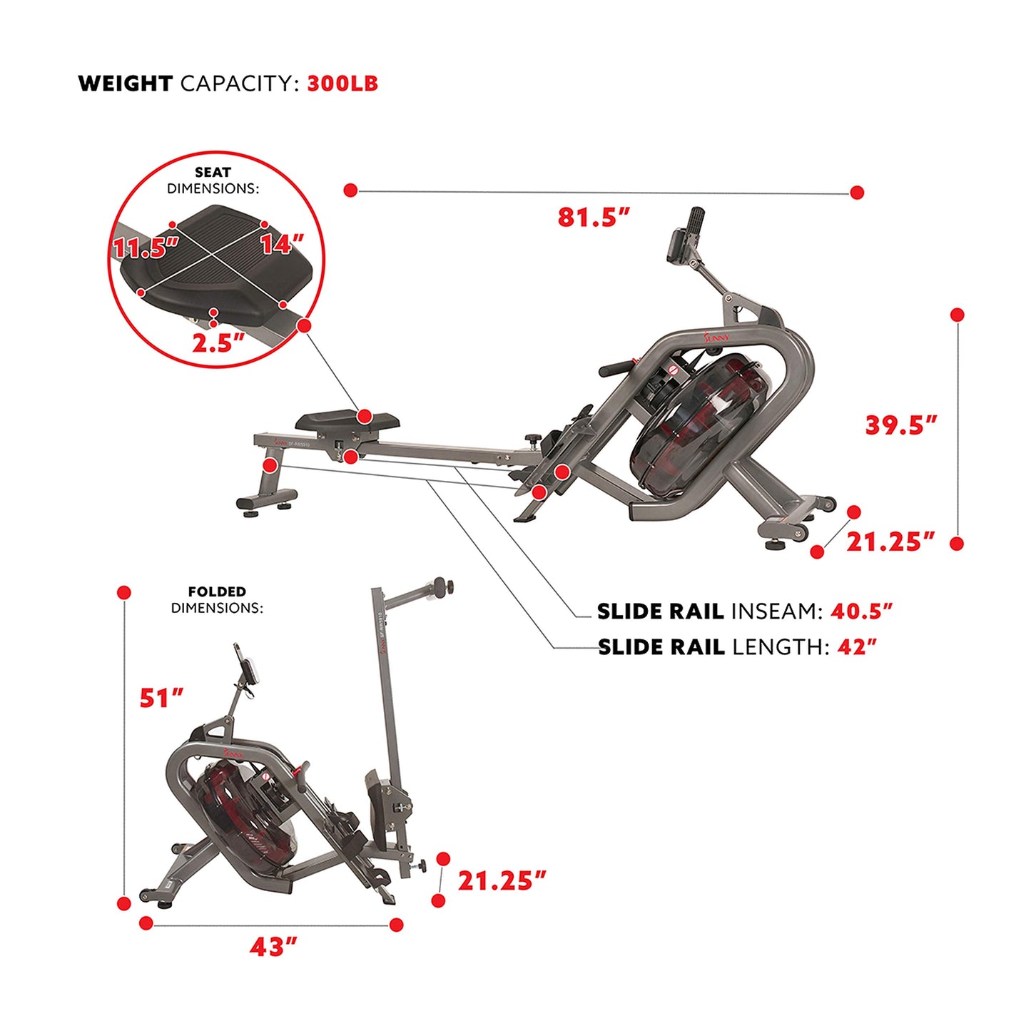 Sunny Health & Fitness Phantom Hydro Water Rowing Machine - SF-RW5910, Silver