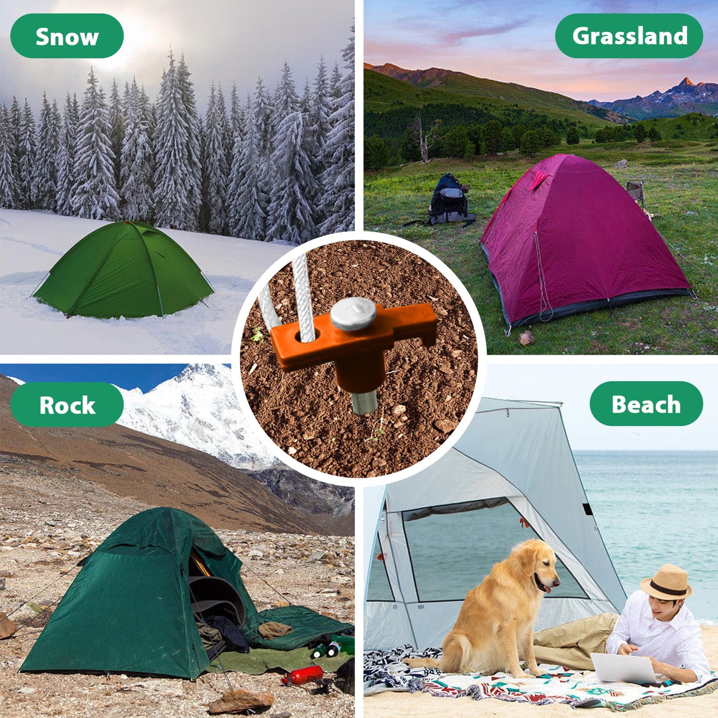 Eurmax USA Galvanized Non-Rust Camping Family Tent Pop Up Tent Stakes Ice Tools Heavy Duty 10pc-Pack, with 4x10ft Ropes & 1 Orange Stopper