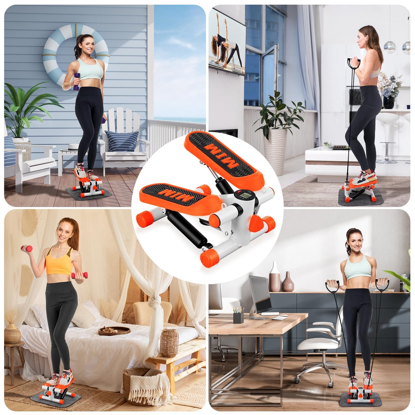 VZA Steppers for Exercise at Home,Mini Stepper with Resistance Bands and LCD Monitor,Stair Stepper with Non-Slip Mat and 330lbs Loading Capacity.