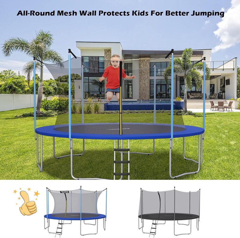 Trampoline Safety Net - Adjustable Weather-Resistant Replacement Enclosure | Fits 8-16 Ft Models, Double-Headed Zipper