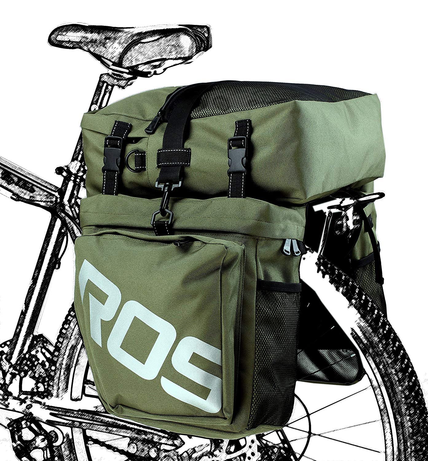 MOZOWO Bike Rear Rack Bag, 3 in 1 37L Waterproof Bicycle Rack Seat Bag Pannier Cycling Back Seat Rack Trunk Bag Saddle Bag for Mountain MTB Bike with Detachable Shoulder Strap & Reflective Sign