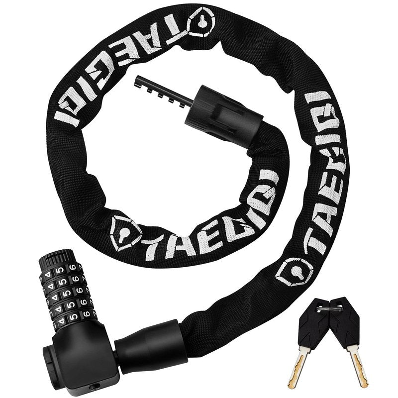 TAEGIQI Bike Lock, 5 Digit Combination Heavy Duty Anti Theft Bike Chain Lock and 2 Keys, 3.2ft Long, High Security Bicycle Lock for Bike, Scooter, Door,Gate, Escooter