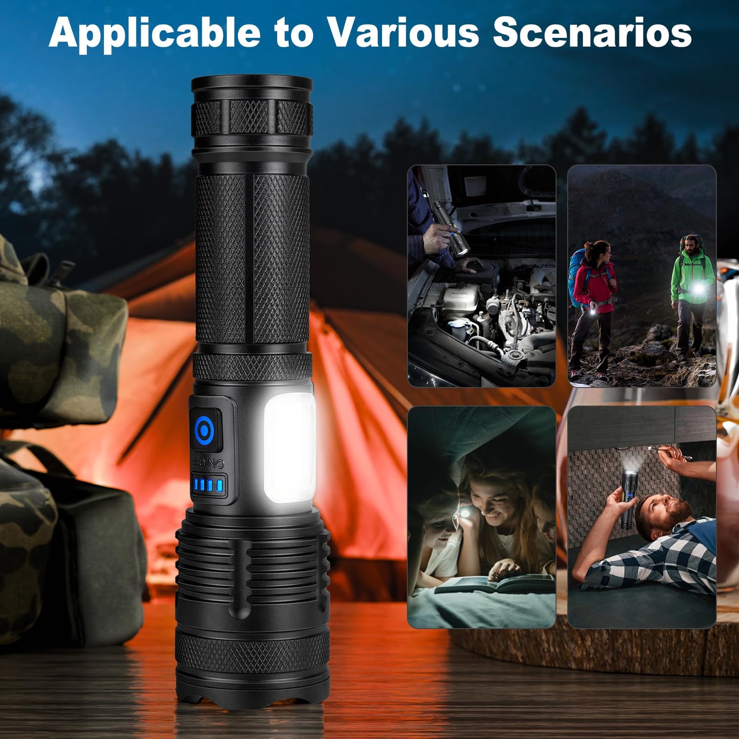 KINGCAESAR 3 Pack Rechargeable Flashlights 90,000 High Lumen, Ultra Bright LED Flash Light for Home, High Powered Flashlights with 7 Light Modes, IPX7 Waterproof for Camping