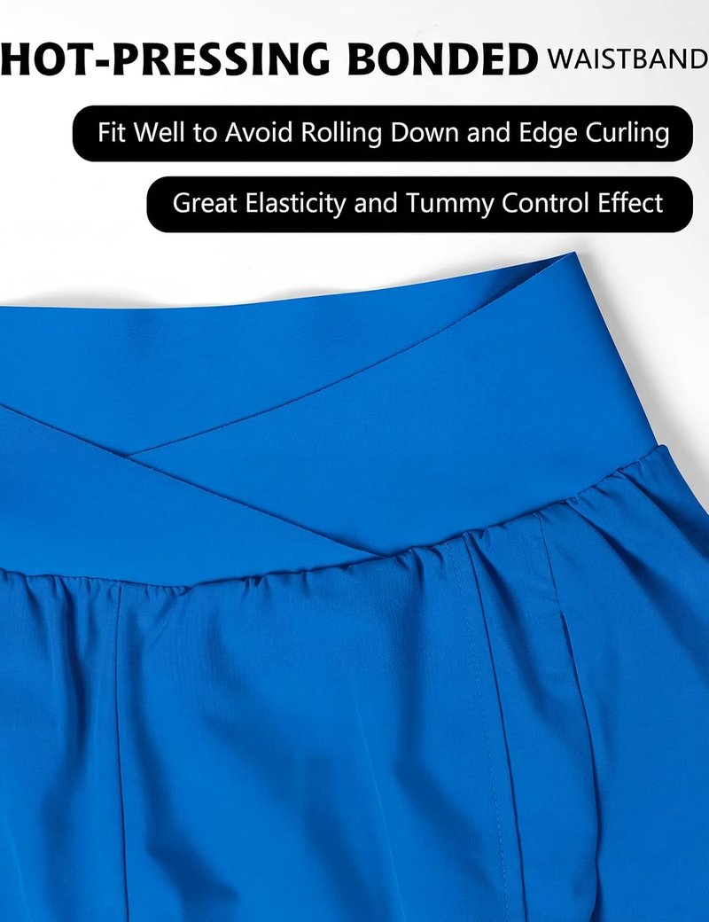 Women's High Waisted Crossover Workout Shorts - Athletic Running Shorts with Zipper Pockets