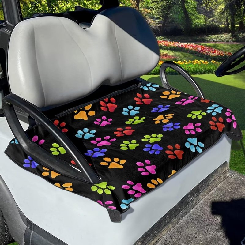 Mintulipy Golf Cart Seat Covers Golf Car Seat Blanket Colorful Dog Paw Lightweight Seat Cover for Golf Cart Easy to Clean