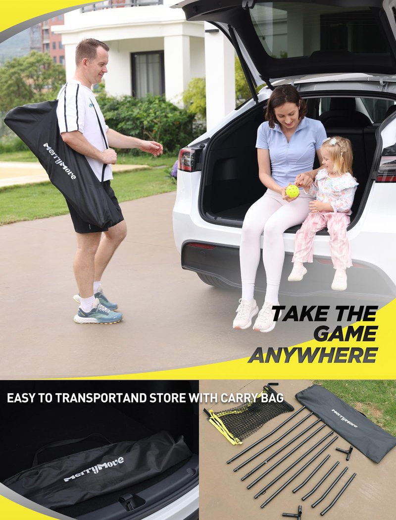 MerryMove Pickleball Net with Practice Rebounder: 6ft Wide Pickleball Trainer - Practice Rebounder for Solo and Dink Pickle Ball Training (Black-Yellow)