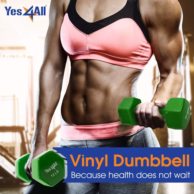 Yes4All Deluxe Vinyl Coated Cast Iron Dumbbell Weights - PVC Dumbbell Sets for a Total Body Workout (Sets of 2, Organe, 4lbs)