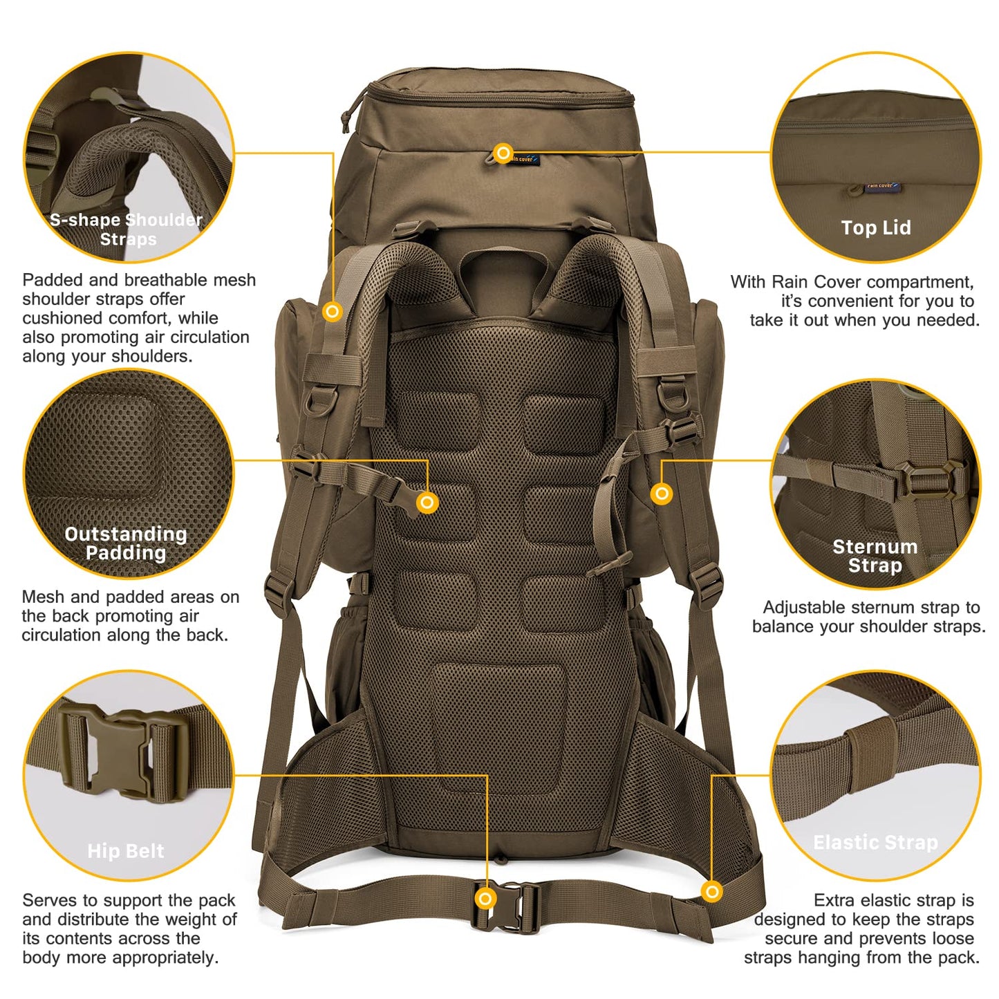 Mardingtop 60L Military Internal Frame Backpack for Hiking,Camping,Hunting,Rucksack Backpack with Rain Cover