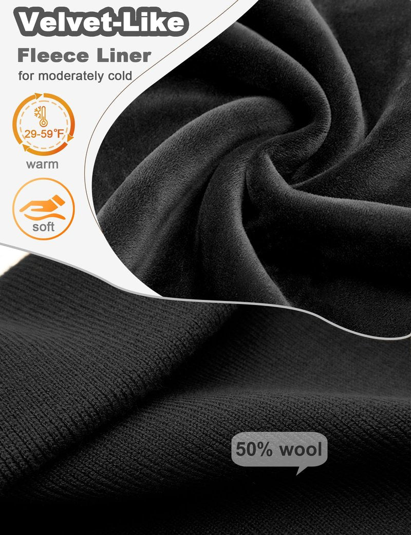 Fleece Lined Wool Beanie for Men Women, Knit Winter Hats Warm Cuffed Stocking Skull Cap Fashion Slouchy Beanies, Black