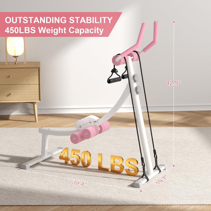 Ab Machine,Ab Workout Equipment,Ab Trainer Machine for Abs Workout at Home Gym, Knee Protection, Abdominal Trainer for Stomach Workout,Touch Displays(Pink)