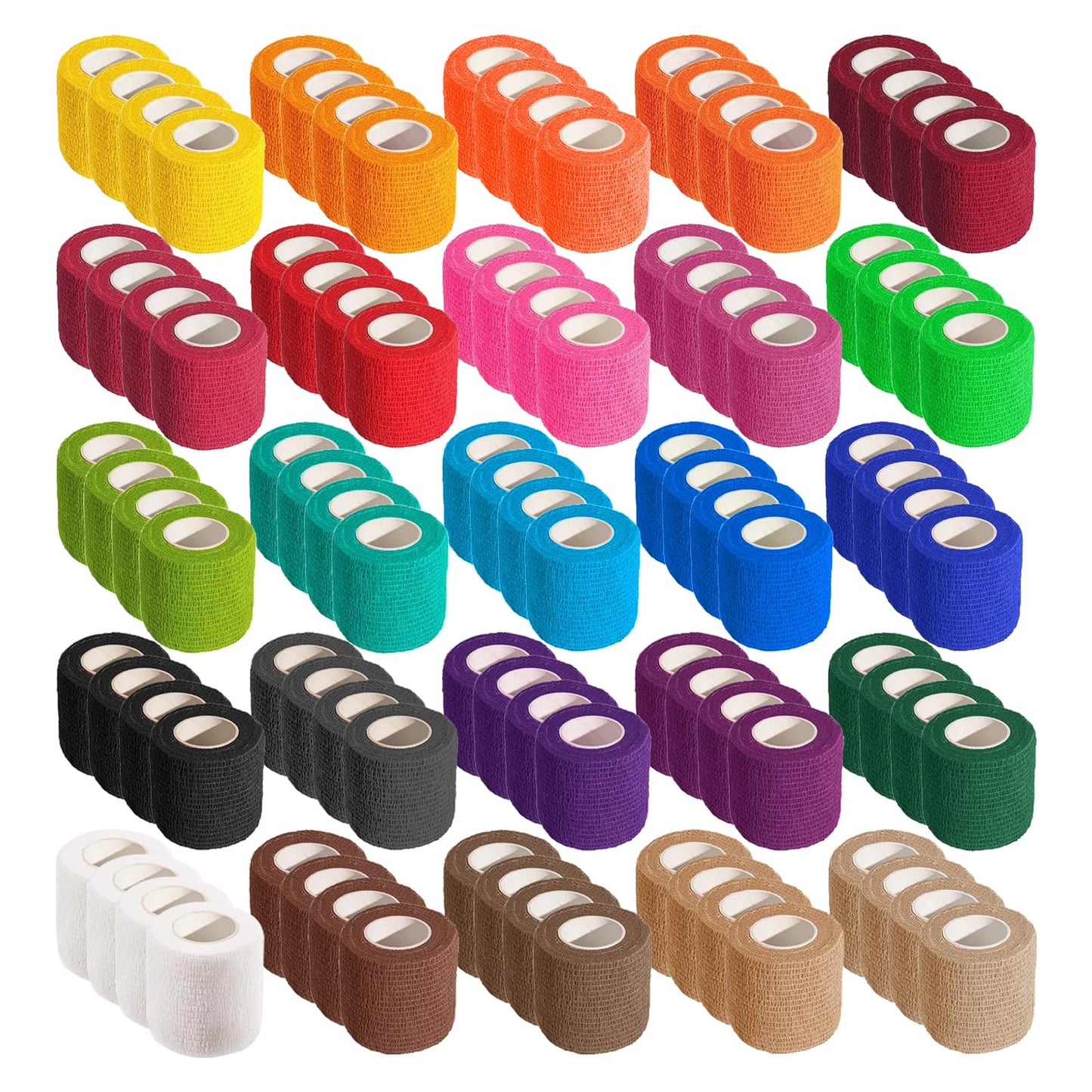 Allruyee 100 Rolls Self Adhesive Bandage Wrap 2 inch Cohesive Bandage Wrap Stretch Bandages Wraps Tape Color Elastic Self-Adherent Tape for Wrist Ankle Sports Swelling Sprains（Rich Color）