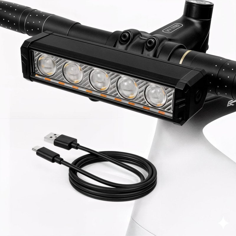 Energlow 2500 Lumens Bike Light | USB-C Rechargeable 5-LED Bicycle Headlight | IPX4 Waterproof, 5 Modes with White & Yellow Dual Beam | Long Runtime Front Cycling Light for Road, MTB, Commuter Safety
