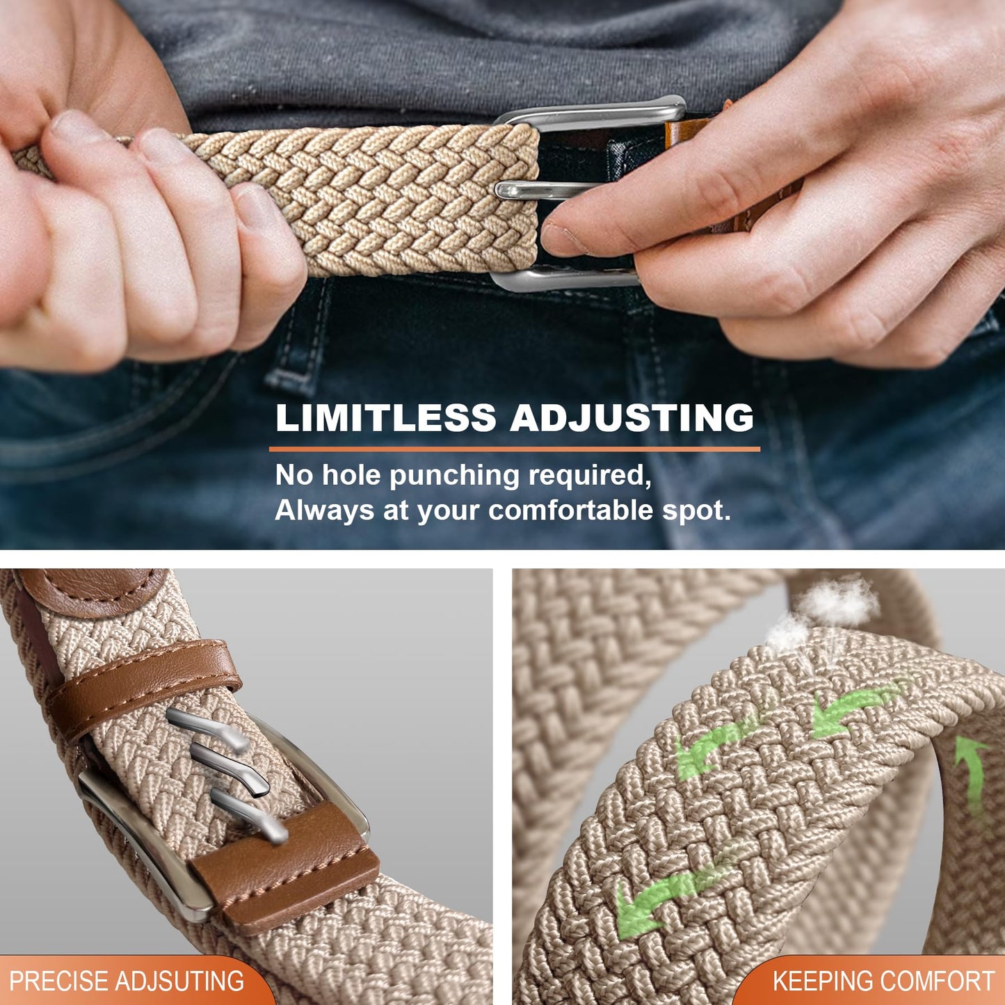 Housmai Stretch Braided Belt for Men -Mens Gift Elastic Woven Golf Belt 1 3/8"- for Golf Jeans Casual Wear