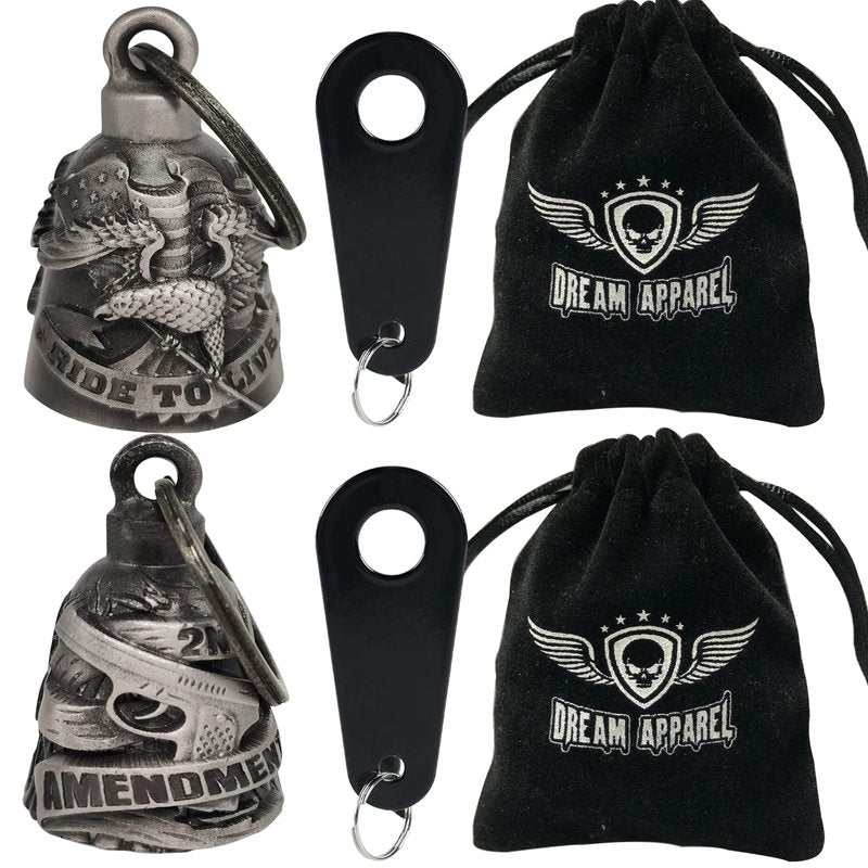 Dream Apparel 2 Pack Motorcycle Bells Guardian Angel for Biker Rider Men Women with Hangers, Ride Riding Accessories Drive Away Gremlins Spirit Bell for Good Luck, Motorcycle Gift Charm