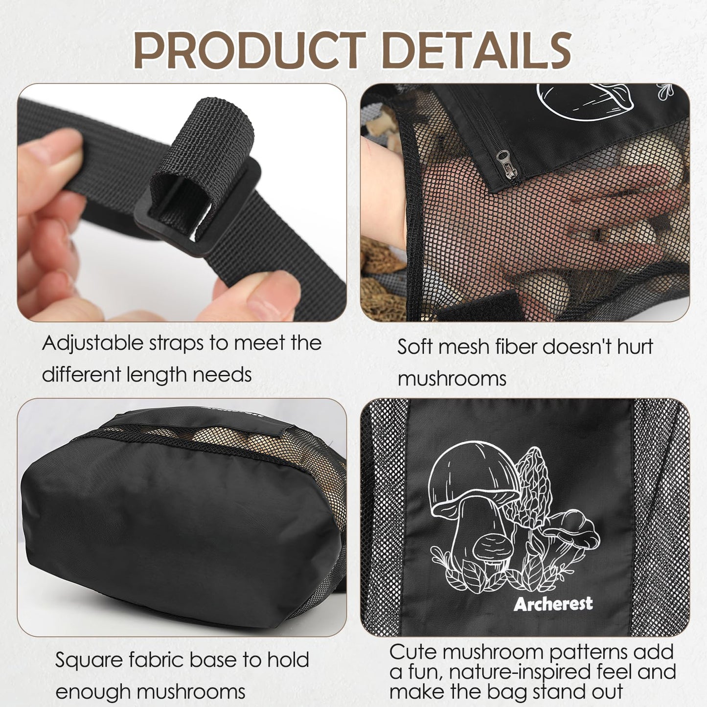 2 Pack D-shaped Opening Mushroom Foraging Bag, Morel Picking Mesh Hunting Pouch for Outdoor Foraging and Fruit, Mushroom Basket Harvesting Bags with Adjustable Shoulder Strap