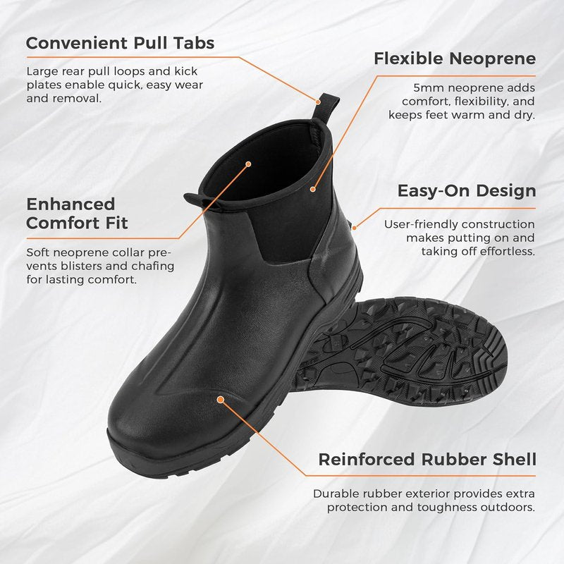 Men's Waterproof Rubber Rain Boots - Slip-On Insulated Ankle Garden Shoes | Durable Mud Work Footwear