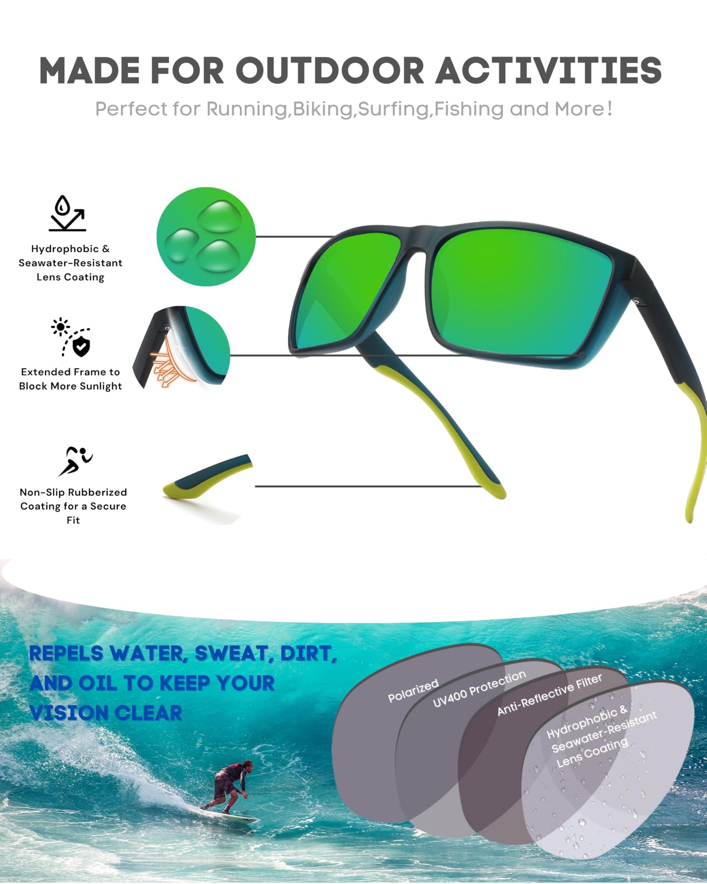 PRIVEL XXL Size Extra Large 159MM Sport Polarized Sunglasses for Big Wide Heads Men TR90 Outdoor Cycling Running Fishing Glasses (PMX006P-1)