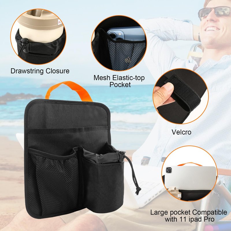 2 PCS Beach Chair Cup Holder,Beach Cup Holders,Camping Chair Side Organizer Armrest Storage Bag Side Pocket Bag,Hanging Chair Attachment Camping Beach Accessories for Phone Water Bottle Sunglasses