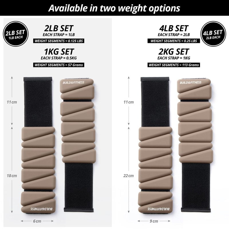 Wrist & Ankle Weights, Adjustable Bands for Women & Men Workouts, Set of 2 (1lb or 2lb each / 1kg or 2kg total). For Running, Jogging, Walking, Yoga, Dance, Pilates, Aerobics, Strength Training (Mocha, 2LB (1LB each))