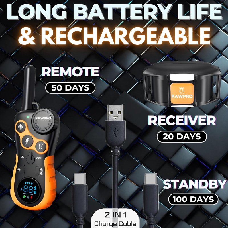Dog Shock Collar - 4-Mile Remote Range, Waterproof & Rechargeable | 124 Training Levels, Night-Light Mode