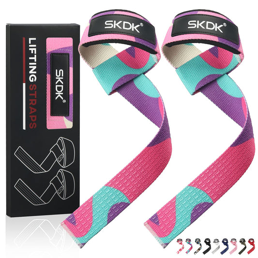 SKDK Cotton Hard Pull Wrist Lifting Straps Grips Band-Deadlift Straps with Neoprene Cushioned Wrist Padded and Anti-Skid Silicone - for Weightlifting, Bodybuilding, Xfit, Strength Training