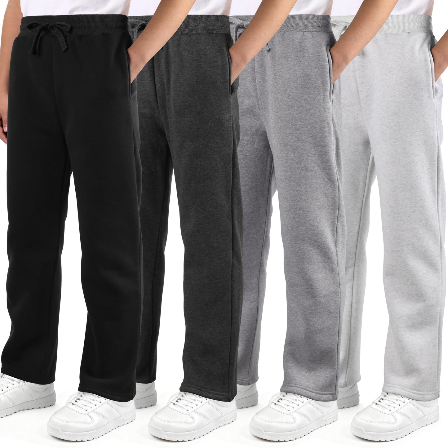 Aocku 4 Pack Boys Sweatpants Fleece Cotton Boys Joggers Athletic Open Bottom Sweat Pants with Pocket and Drawstring Set B M