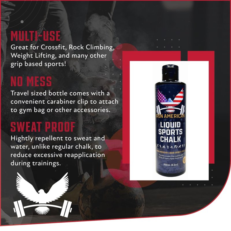 IRON AMERICAN Liquid Chalk - No-Mess Long-Lasting Grip for Weightlifting, Gymnastics, Rock Climbing, and Fitness Training - 50ml Travel Bottle - Advanced Hand Chalk for Gym - 2pk