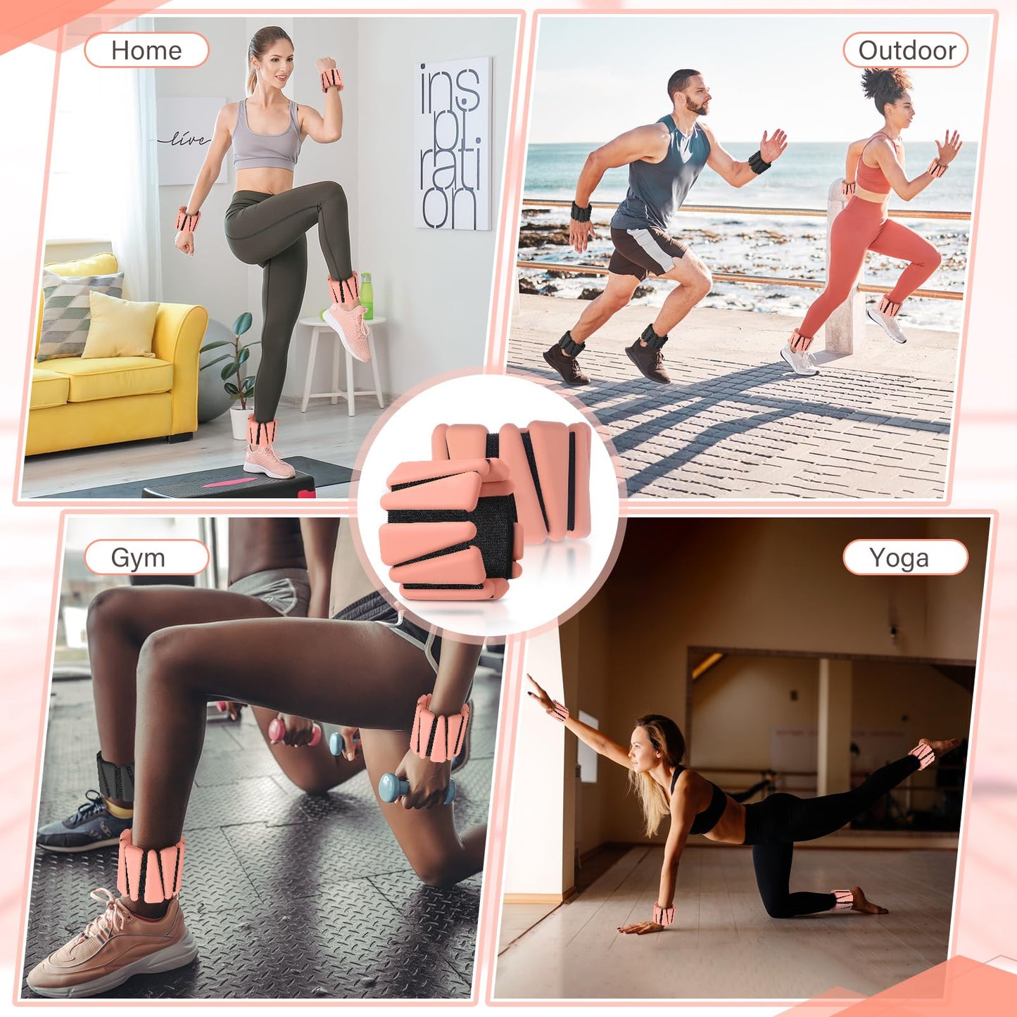 Vinsot Pilates 2Lbs Each(Set of 4) Wrist Ankle Weights for Women, Wearable Arm Leg, Adjustable Weighted Wristbands Arm Leg Weights Suitable for Walking Swimming Running Yoga Gym(Flesh Color)