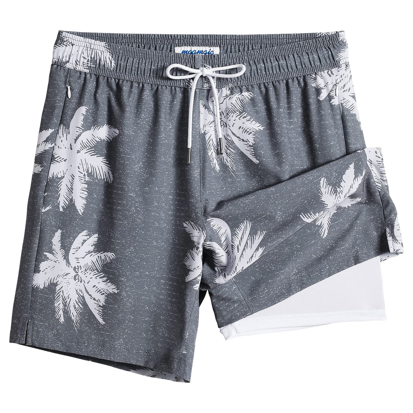 maamgic Swim Trunks Men 2 in 1 Mens Bathing Suit 7 Inch Quick Dry Mens Swimming Trunks with Zipper Pockets