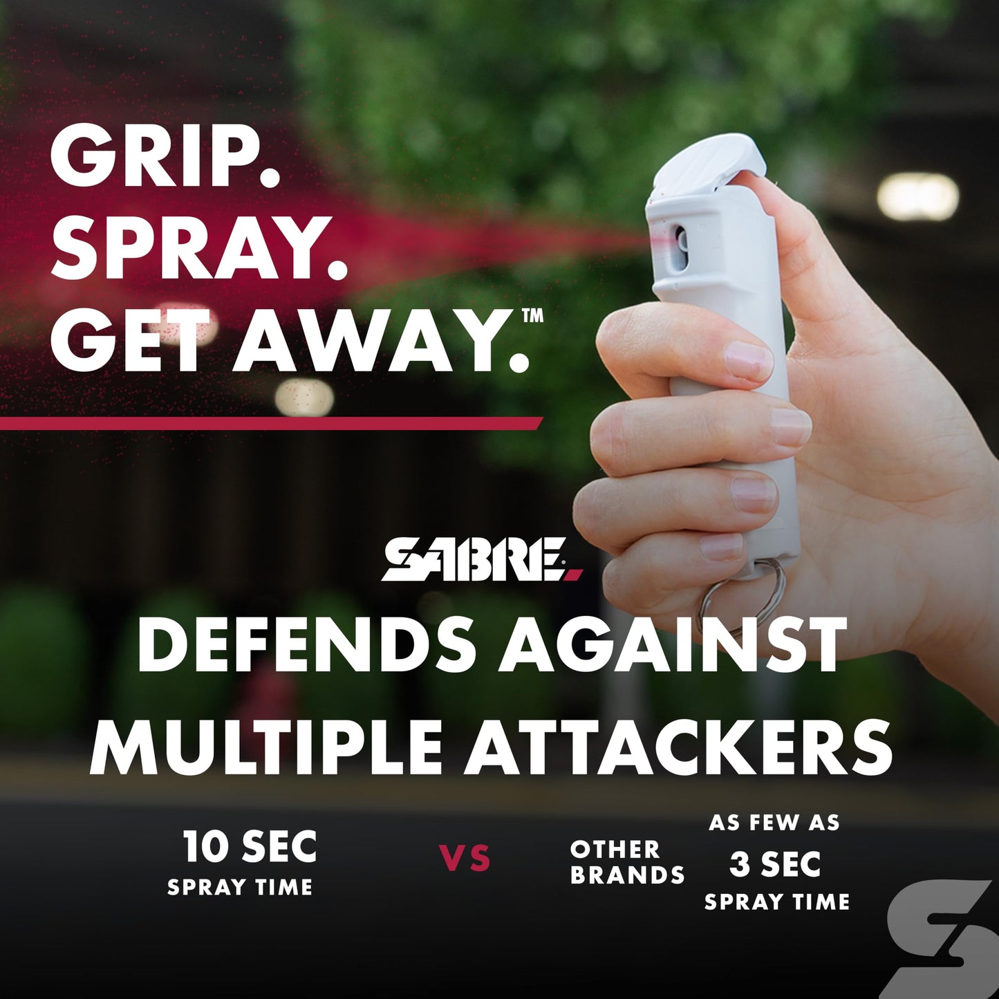 SABRE Pepper Spray with Fast Flip Top, Maximum Police Strength OC Spray, Key Ring for Easy Carry and Fast Access, Finger Grip for More Accurate and Faster Aim, 0.54 fl oz, Secure and Easy to Use