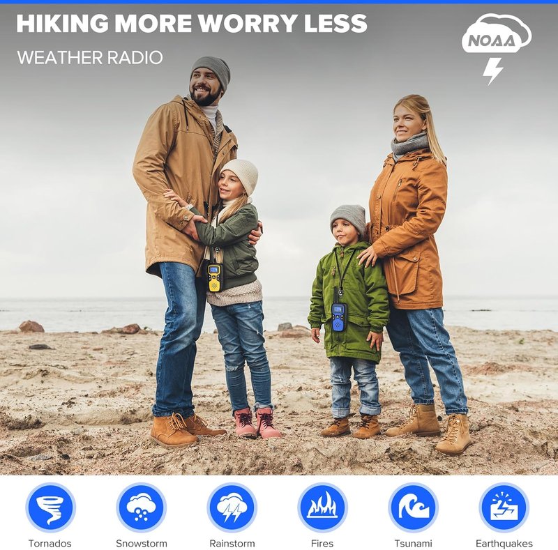 Walkie Talkies for Adults - Long Range 2-Way Radios | Rechargeable 4-Pack with SOS Siren & NOAA Weather Alert