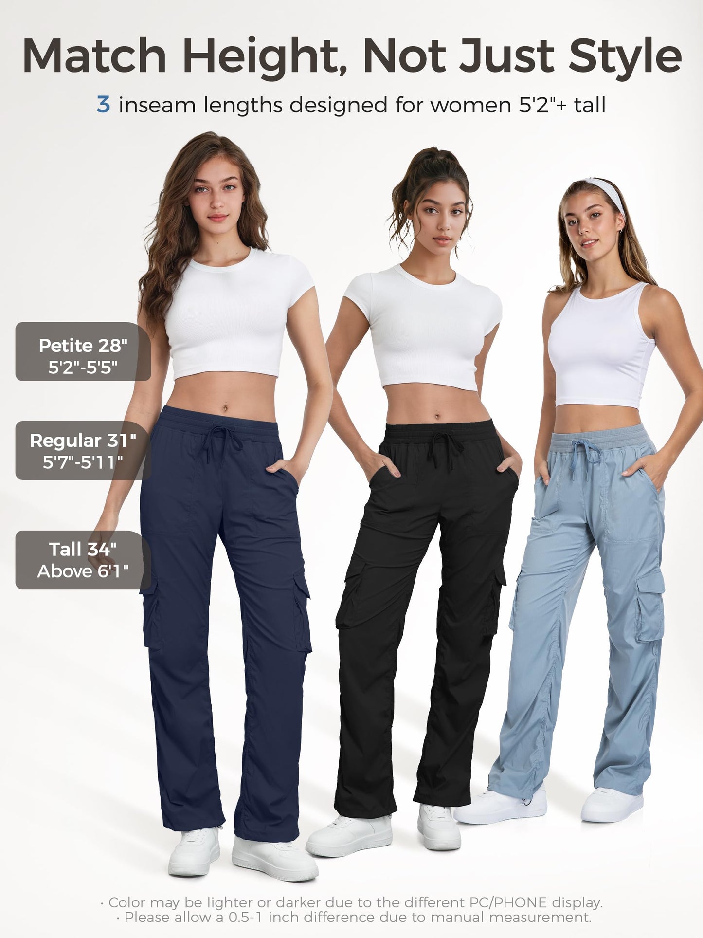 Tapata Womens 28/31/34 Inseam Lightweight Cargo Dance Studio Pants Ruched Petite/Regular/Tall Joggers for Workout Casual