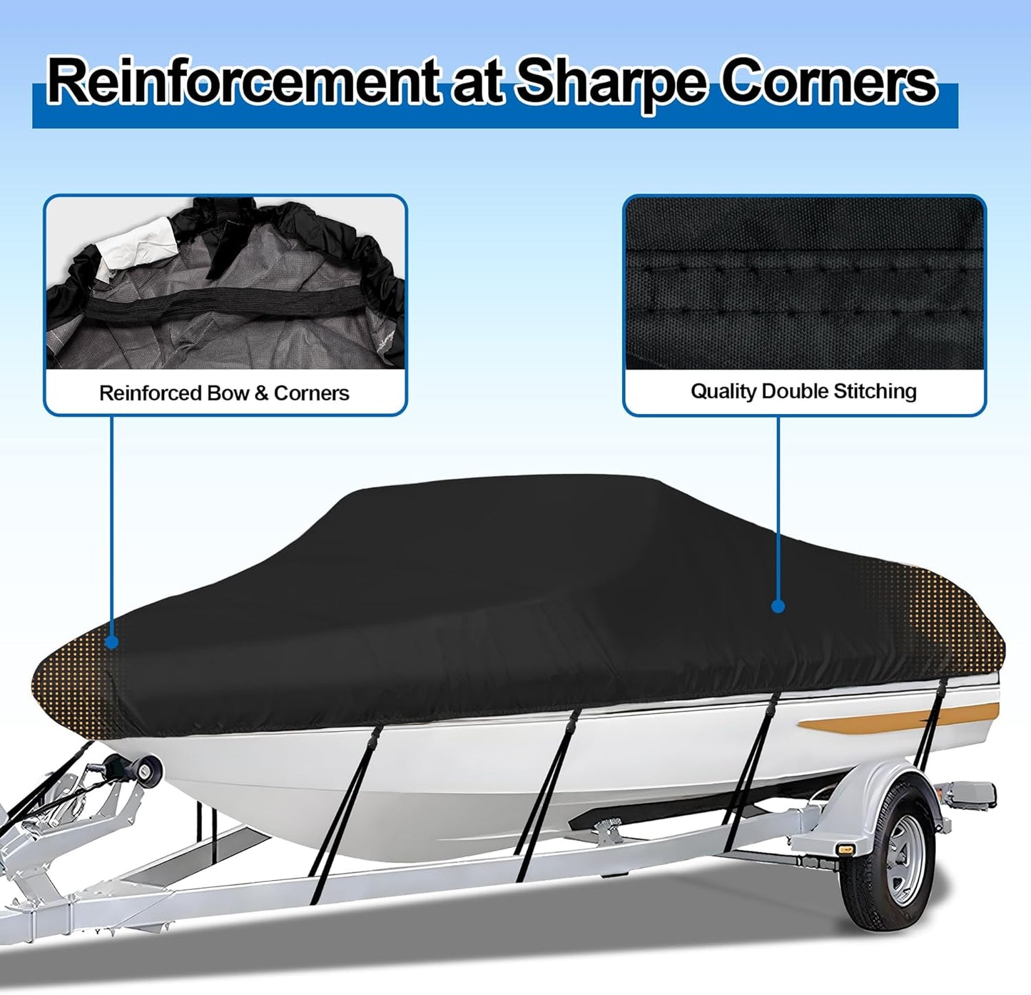 Trailerable Boat Cover - Heavy Duty Waterproof Tarp for V-Hull & Fishing Boats | Fits 14'-16' Length, 68" Width
