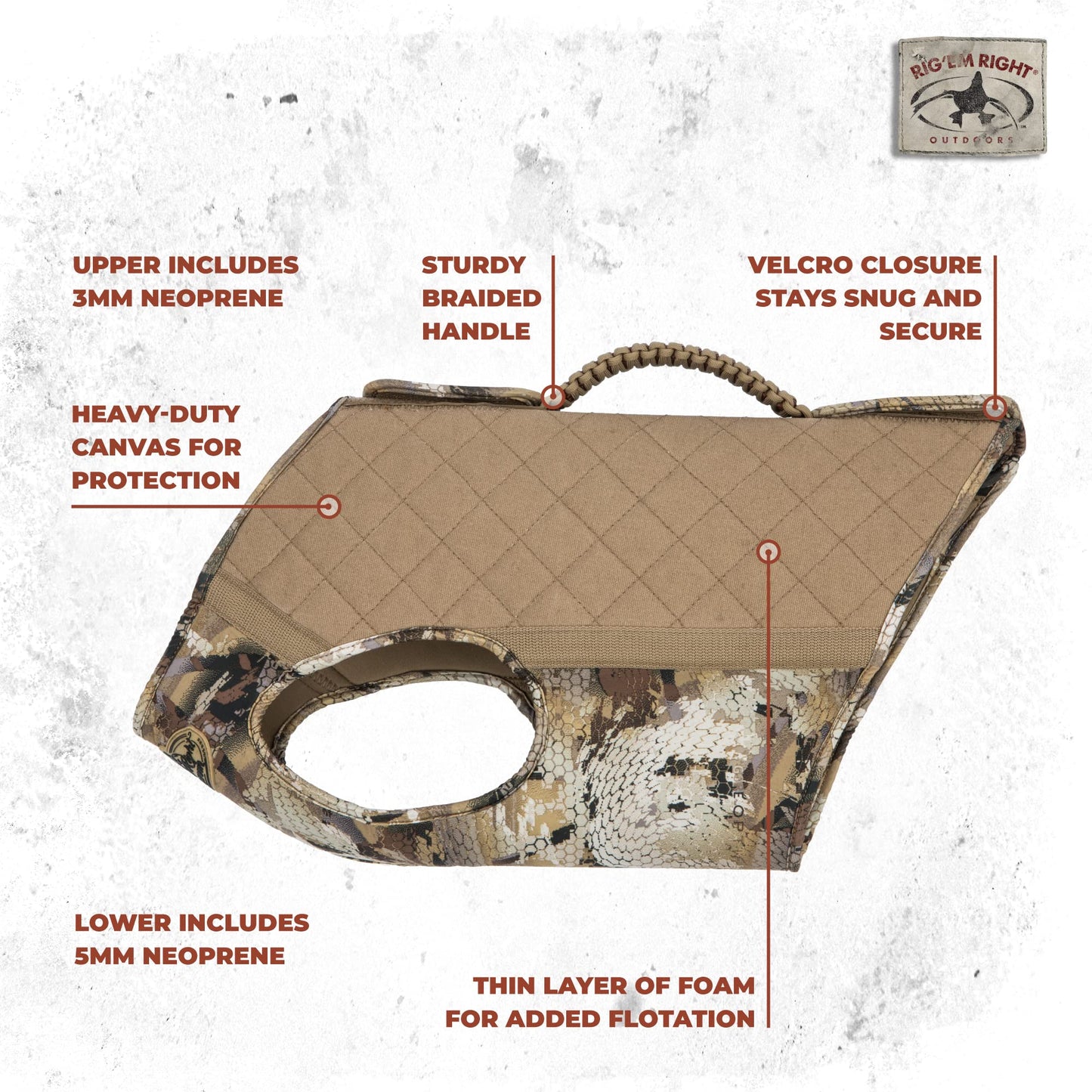 Rig'Em Right Waterfowl Bloodline Elite Dog Vest for Duck Hunting with Ultra Comfortable 3mm Neoprene 3-Layer Construction, Flotation Foam, Heavy-Duty Canvas, and More (Optifade Marsh, M)
